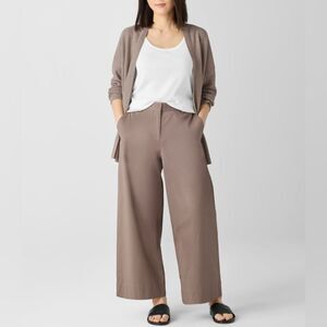 Eileen Fisher Stretch Cotton Twill Wide Leg Trouser Pant Cocoa